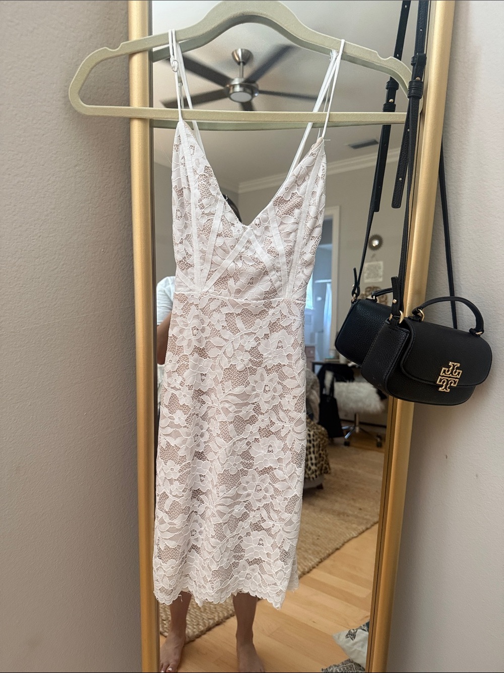 Angel Biba Blush White Lace V-Neck Midi Dress